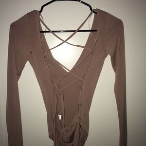 NWOT Lulus Mauve Bodysuit Criscross Back
